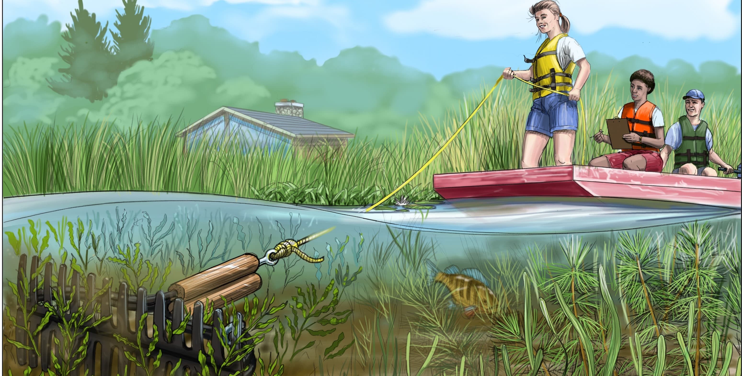 Illustration of volunteer throwing rake