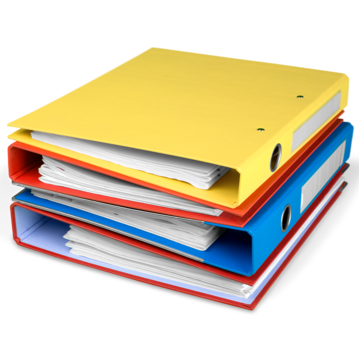 A colorful stack of 3-ring binders