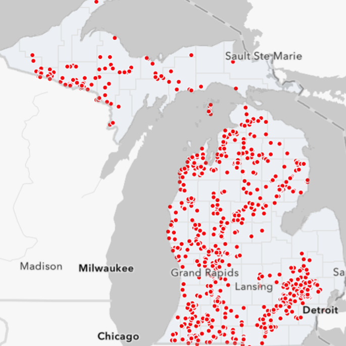 Map showing all lakes within the program